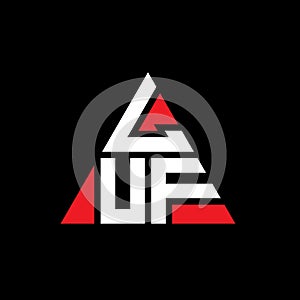 LUF triangle letter logo design with triangle shape. LUF triangle logo design monogram. LUF triangle vector logo template with red