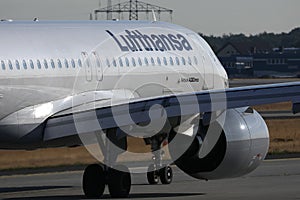 Lufthansa Airbus A320neo plane, close-up view