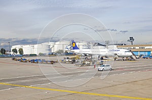 Lufthansa aircraft parking at the apron