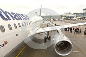 Lufthansa airplane boarding photo