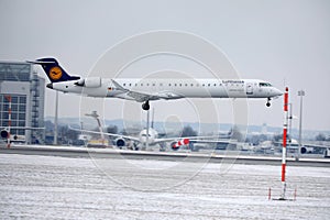 Lufthansa CityLine Bombardier CRJ-900 D-ACKG landing on Munich Airport, MUC