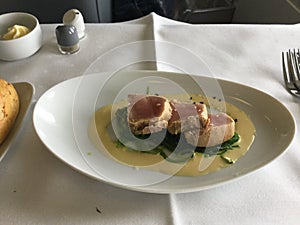 Lufthansa first class meal photo