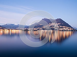 Lugano and Lake Lugano in Ticino, Switzerland photo