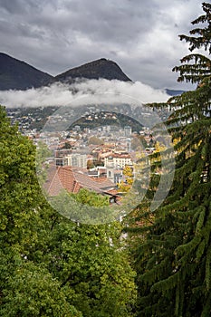 Lugano lake in southern Switzerland. The lake is located between Lake Como and Lake Maggiore