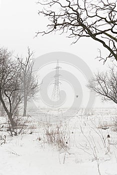 Lugansk region in winter in foggy day photo