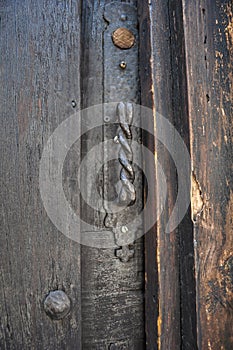 Detail of wooden door in the city photo