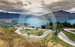 Luge track with beautiful lake and mountain