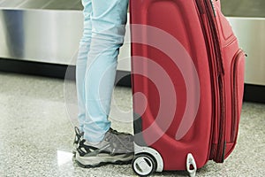 Luggage in airport conveyor belt