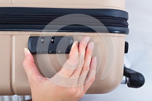 Luggage bag lock password on suitcase, Travel concept.