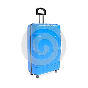 Luggage. Blue travel suitcase with retractable handle and wheels
