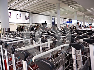 Luggage carts at airport terminal