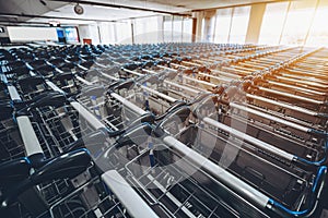 Luggage carts in terminal of Maldives airport