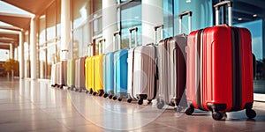Luggage cases at the airport. Vacation travel concepts.