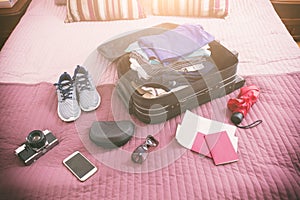 Luggage with clothes and other items