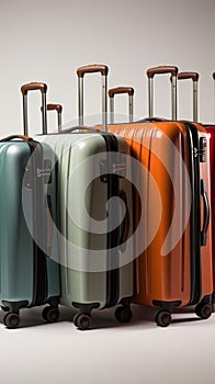 Luggage collection Set of suitcases displayed on a pristine white surface