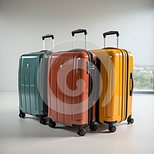 Luggage collection Set of suitcases displayed on a pristine white surface