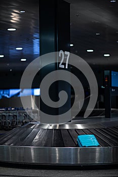 Luggage on a conveyor belt international airport