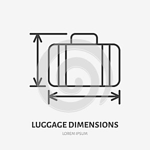 Luggage dimensions flat line icon. Retro suitcase sign. Thin linear logo for airport baggage rules