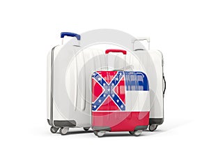 Luggage with flag of mississippi. Three bags with united states