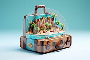 Luggage on an island beach. Generate Ai
