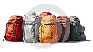 Luggage on an isolated white background. Lots of suitcases, bags and backpacks. Travel luggage. Vacation and travel concept