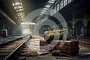 luggage left behind at a deserted train station
