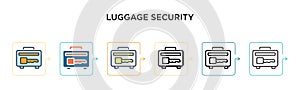 Luggage security vector icon in 6 different modern styles. Black, two colored luggage security icons designed in filled, outline,