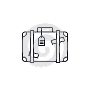 Luggage, suitcase, travel bag whith stickers thin line icon. Linear vector symbol photo