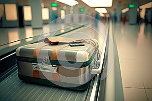 Luggage in suitcases delivered to waiting room in airport baggage claim area