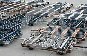 Luggage trolleys on the airport terminal