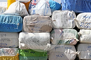 Luggage waiting to be loaded on a ferry in Africa