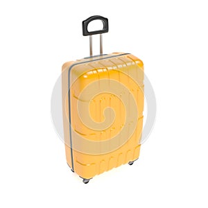 Luggage. Yellow travel suitcase with retractable handle