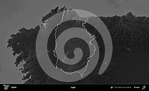 Lugo highlighted, Spain. Grayscale