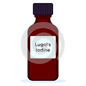 Lugol's iodine in dark glass bottle isolated on white background.