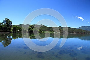 Lugu lake scenic in Nisai Village viewing platform, Lugu Lake Lige IslandChina