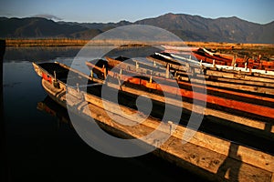 Lugu Lake small boats photo