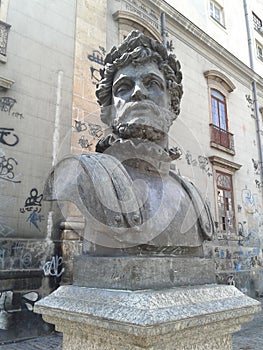 Luis de Camoes Statue in Rio de Janeiro Downtown Brazil. photo