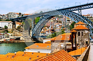 The Luis I arch metallic bridge over Douro River in Porto, Portugal