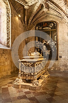 Luis Vaz de Camoes Tomb in the church of the Jeronimos Monastery or Abbey in Lisbon
