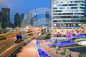 Lujiazui Finance&Trade Zone of modern urban architecture backgrounds at night