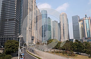 Lujiazui financial district skyscrapers in Shanghai