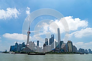 Lujiazui skyline across the Huangpu River. Shanghai, China.