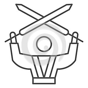 Luke Skywalker with swords thin line icon, star wars concept, jedi with lightsaber vector sign on white background