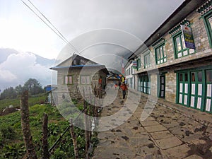 Lukla, Nepal - May 2019: Houses in Lukla during the way down from Everest Base Camp, Sagarmatha