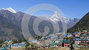 Lukla village in Nepal, Himalayan mountains