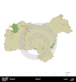 Lukovit, Bulgaria, isolated on white. Topographic Humanitarian