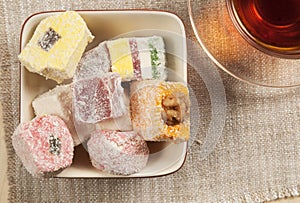 Lukum assort and tea