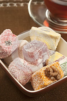 Lukum assort and tea