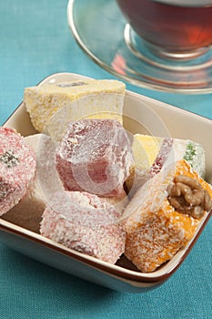 Lukum assort and tea