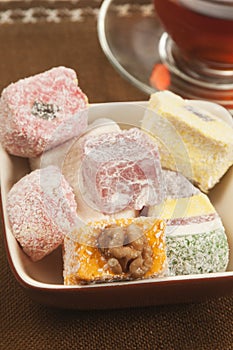 Lukum assort and tea